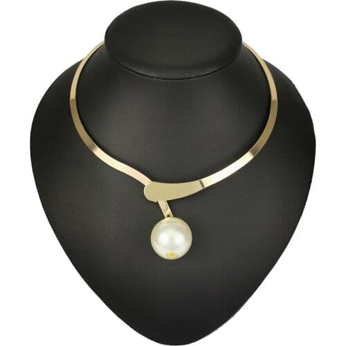 Simulated Pearl Alloy Torques Choker Necklaces Metal Statement Collar Necklace For Women Jewelry Accessories UKEN