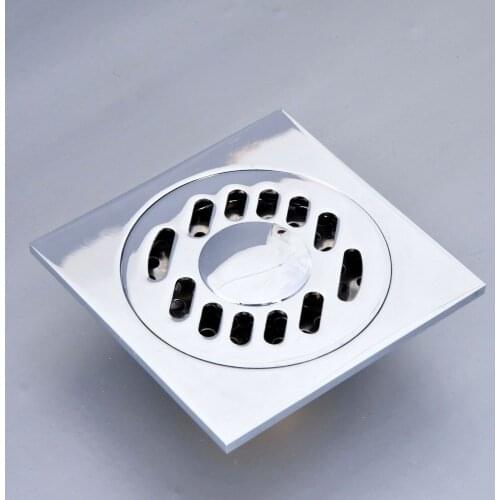 Polished Chrome Brass Carved Flower Pattern Bathroom Shower Drain 4" Square Floor Drain Waste Grates ahr091