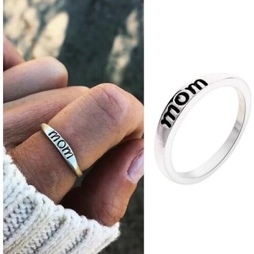Simple Engraved Flower Sun Moon Rings for Women Lettering Statement Mama Finger Ring Blessing Classic Mothers Best Gift