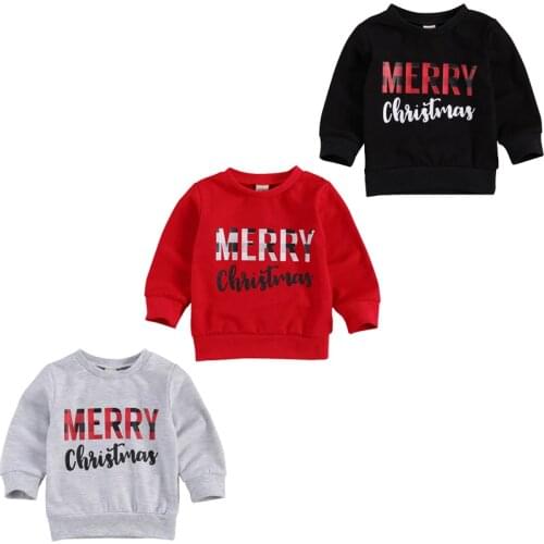 FOCUSNORM Christmas Toddler Baby Boy Girl Sweatshirt Tops Long Sleeve Letter Plaid Print Pullover Sweatshirt Xmas Clothes 0-4Y