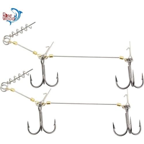 RoseWood Fishing Screw Rig Double VMC Fishing Hooks With Pike Center Pin Shad Belly Stingers For Shallow-Rigging, 1 Pcs Per Pack