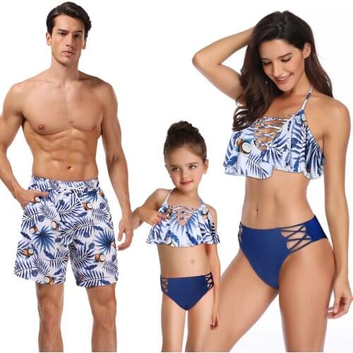 Dad Mother Son Daughter Swimsuit Family Matching Clothes Sexy Swimwear Mommy Me Outfits Mama Mom Baby Look Bikini With Children