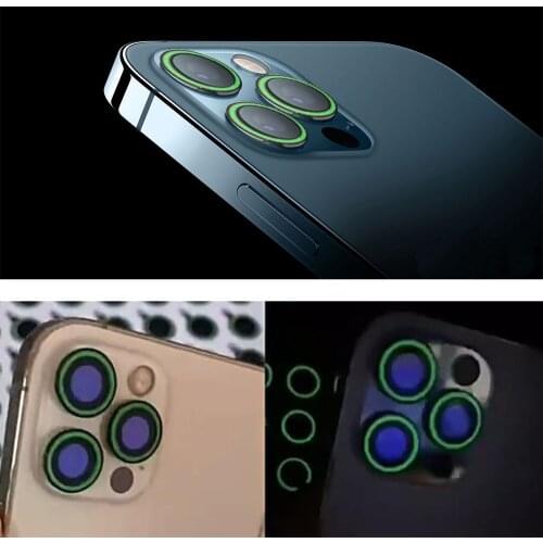 4 Colors Luminous Metal Ring+Tempered Glass for IPhone 11 12 Pro Max Green Rear Camera Lens Protector for IPhone 12 Mini Lens