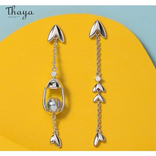 Thaya Silver Color Women Earring Lantern Shape Stud Earring Transparent Crystal Dangle Chain Earring For Women Trend Gift