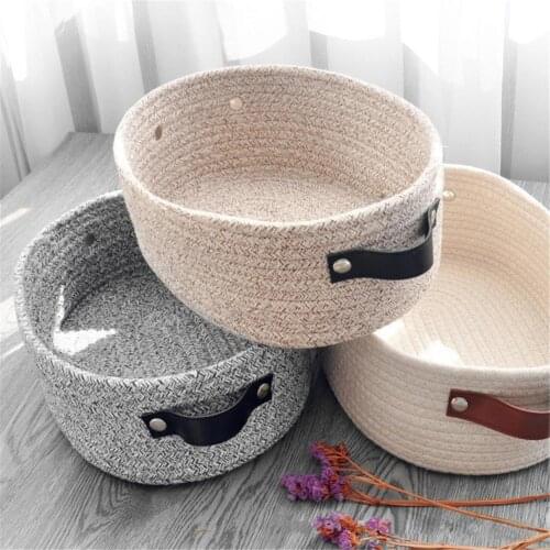 Desktop Woven Cotton Rope Storage Basket Thickened Cotton Simple Snack Cosmetics Box Blanket Laundry Toy Storage Basket
