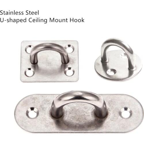 1Pc Stainless Steel U-shaped Ceiling Mount Hook Base Ceiling Fans/Leisure Sofa/Sandbags/Hammocks/Ceiling/Gym/Rings Fixed Hook