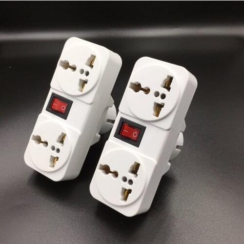 White copper 250v 10A EU universal adaptor socket Portable 2way outlet extend converter plug socket with on off light switch