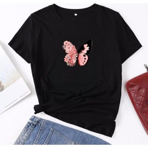 Female Woman TShirt Tee Top Summer Women T Shirt Butterfly Print Short Sleeve Casual O-Neck
