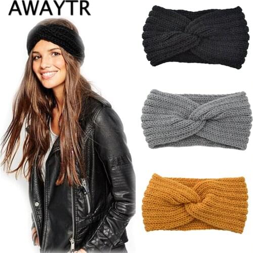 AWAYTR Knitted Knot Cross Headband for Women Autumn Winter Girls Hair Accessories Headwear Elastic Hair Band Hair Accessories
