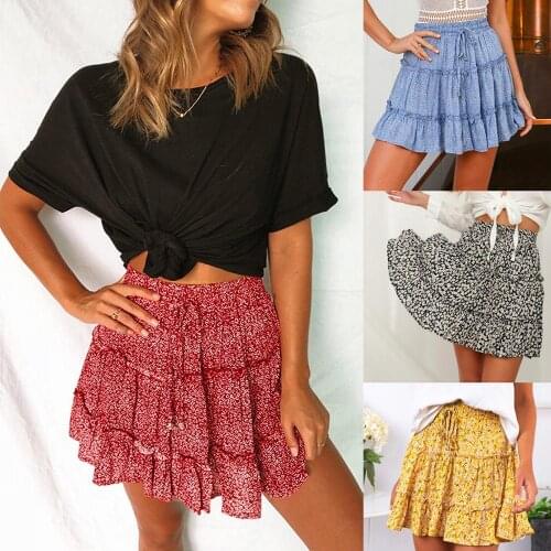 Sexy Women Fashion High Waist Frills Skirt for Women Broken Flower Half-length Skirt Printed Beach A Short Mini Skirts New 2020
