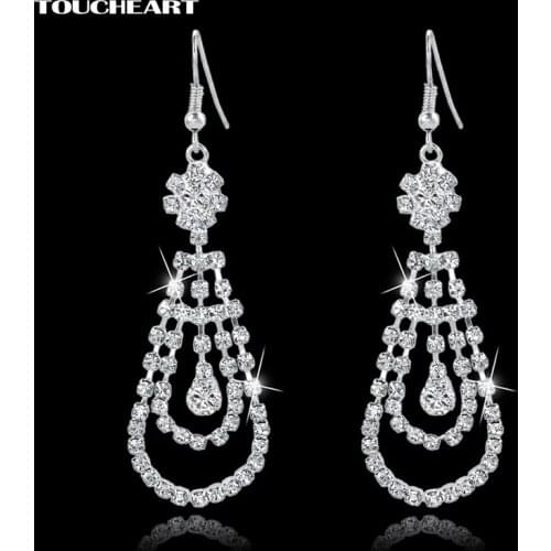 TOUCHEART Long Drop Earrings For Women Rhinestones Earrings Fashion Jewelry Wedding Silver color New Year Gifts Ser150129