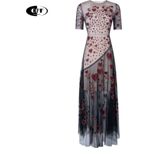 Designer Runway Party Evening Maxi Dresses For Women Summer Elegant Embroidery Love Tulle Dress Vintage Traf Festival Clothing