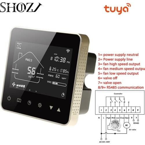 Tuya LCD Controller for Ventilation System with CO2 PM2.5 VOC RS485 Three Speed Control Remote Intelligent Air Valve Wifi Switch