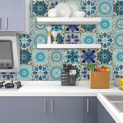Oill Proof Boho Flower Wall Stickers Water Proof Kitchenroom Stickers Washing Cabinet Stickers 10 PCS Set