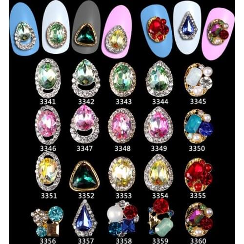 100PCS 3d Nail Art Decoration Green pink Strass Waterdrop Alloy Glitter with Rhinestones ,Alloy Nail Charms,Jewelry****3341-3360