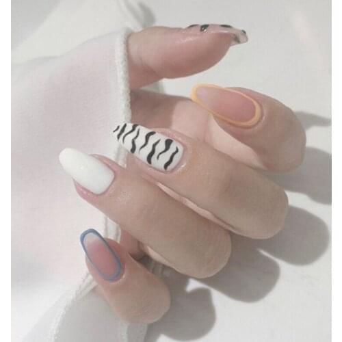 24PCS Wave Blue Color Long Wearing Nail Finished Fake Nail Waterproof Removable Nails Press On Fasle Nails Fashion Design Cute