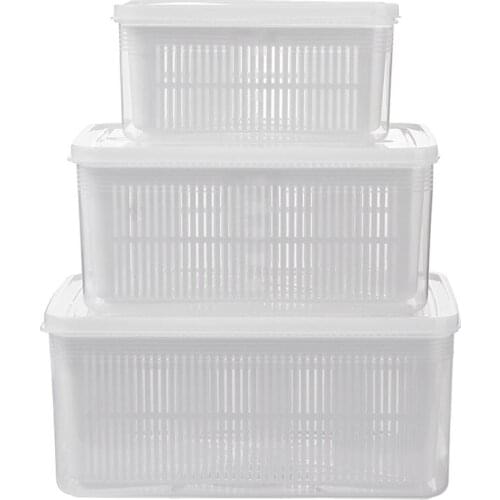 3Pcs Rectangular Plastic Double Tier Storage Box Household Refrigerator Fruit Vegetable Sealed Crisper Drain Storage Boxes
