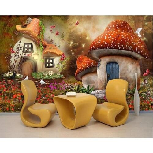 Beibehang Modern 3d wallpaper fairy tale world mushroom house children room TV 3d living room background wall photo wallpaper