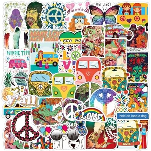 50pcs/set Wholesale Hippie Stickers Waterproof Sticker For Skateboard Laptop Luggage Bicycle Decal Kids Gifts