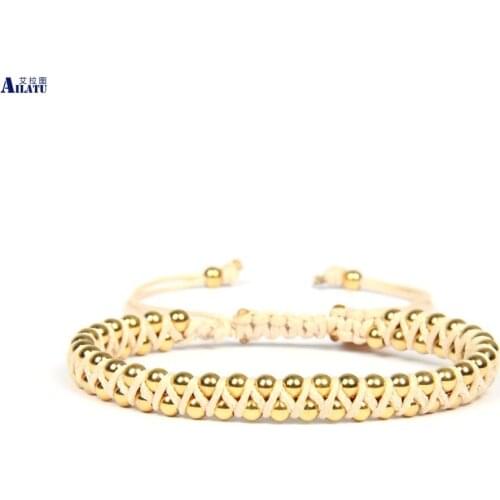 Ailatu New Handmade Bohemia Knotted Logo Bracelet Nice Gift with 4mm Stainles steel Beads