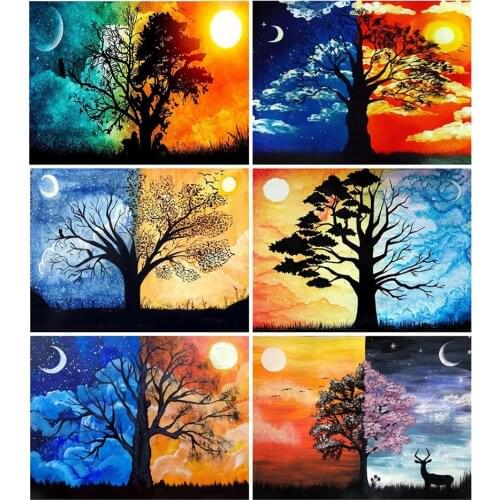 Diy 5d Full Diamond Painting Embroidery Scenery Square Round Drill Sun Moon Tree Mosaic Furniture Decoration Hobby Gift