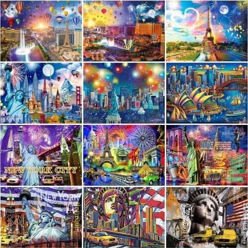 5D Diy Diamond Painting New York Paris City Full Square Round Drill Diamond Embroidery Landscape Needlework Mosaic Home Decor