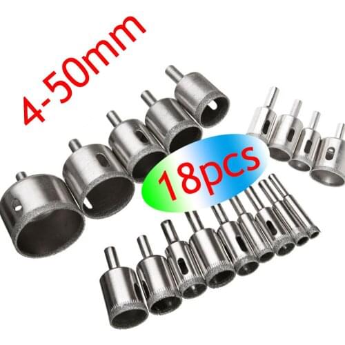 Wholesales 18Pcs 4-50mm Diamond Drill Bits Set Hole Saw Cutter Tool Glass Marble Granite Use for Glass, Marble, Tile or Granite