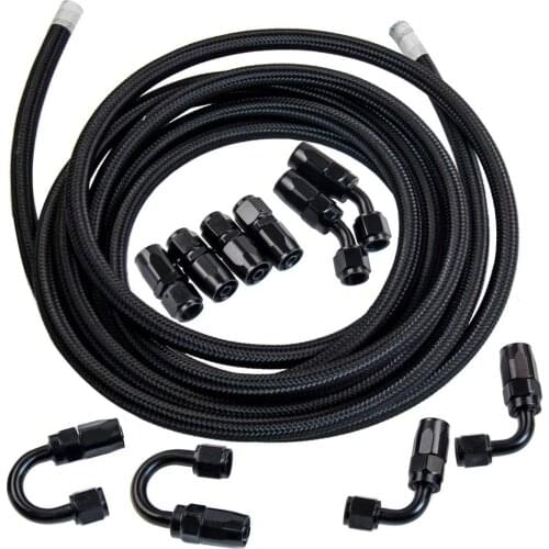 AN6 6AN 5M Stainless Steel Braided Oil Hose Line Pipe +10pcs 0/45/90/180 degree Fitting Hose End Adapter