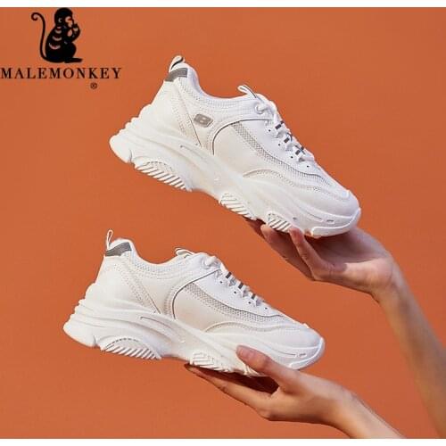 White Casual Shoes Women Trendy Sneakers 2021 Summer Fashion Lace Up Chunky Sneakers Breathable Running Sport Shoes Woman New