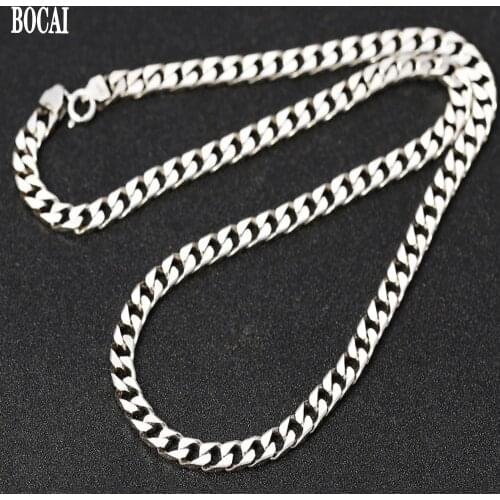 BOCAI New real S925 sterling silver man necklace personalized vintage solid 925 silver Woman necklace 5.5mm simple flat chain