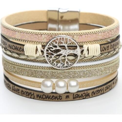 7.6 Inches Long Womens Boho Wrap Leather Multilayer Wide Tree of Life Bracelet Jewelry for Women Teen Girl Boy Gift Accessories