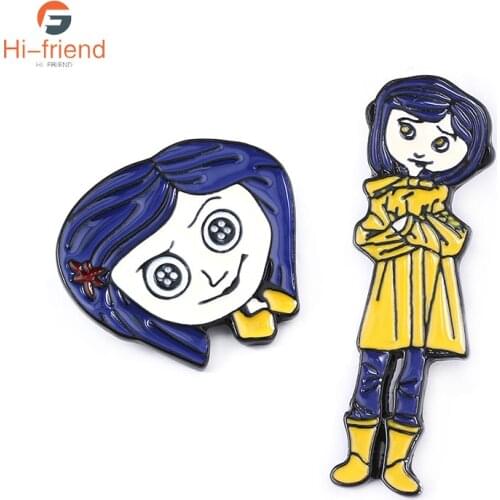 Horror Movie Coraline Brooch Enamel Metal Lapel Hat Brooch Pin Halloween Gift Bag Cufflinks Accessories Jewelry