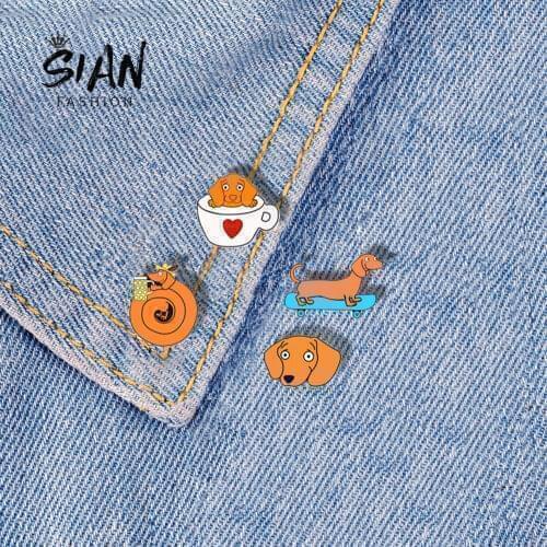 SIAN Lovely Pet Dachshund Series Brooches Pin Acrylic Lapel Pins Badges For Denim Clothes Gift For Dog Lovers Jewelry Collection