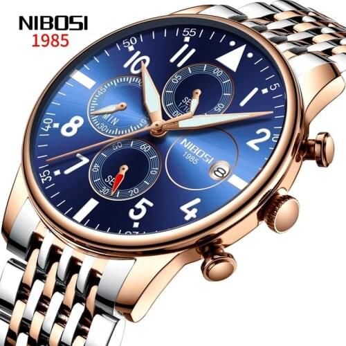 NIBOSI Mens Watches Luxury Brand Watch Military Quartz Stainless Steel Clock Fashion Chronograph Watch Man Relogio Masculino
