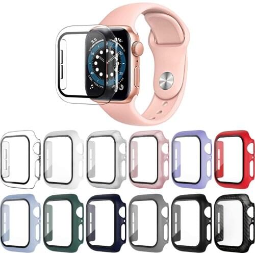 Watch case + tempered film Compatible Apple watch Case 44mm 42mm 40mm 38mm Glass protective shell for iwatch 6 5 4 3 2 1 SE case