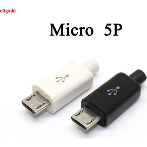 Cltgxdd 10pcs Micro USB 5PIN Welding Type Male Plug Connectors Charger 5P USB Tail Charging Socket 4 in 1 White Black