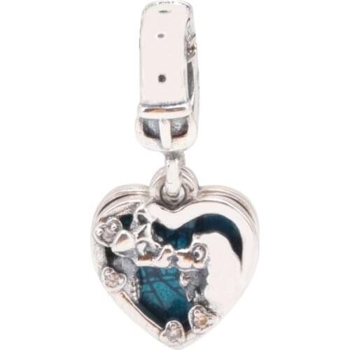 S925 Sterling Silver Puppy Pendant Female Lady And Stray Dog Blue Love Heart Pendant Fit Original Charms Necklace