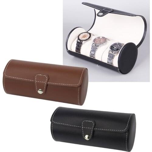 3 Slots Watch Roll Travel Case Chic Portable Vintage Leather Display Watch Storage Box with Slid in Out Watch Organizers