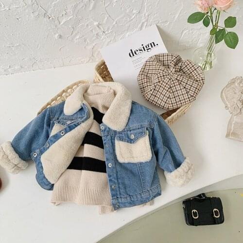 Denim Kids Jacket Winter Baby Outerwear Coat Jacket For Boys Thick Fur Warm Girls Jackets and Coats Toddler Boy Jacket Coat