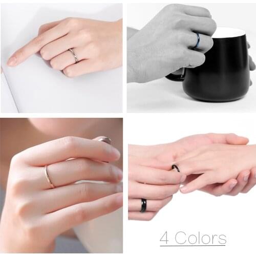 Eamti High Polished Thin Man Women Titanium Ring Blue Black Silver Color Wedding Rings Engagement Band bague Female Jewelry