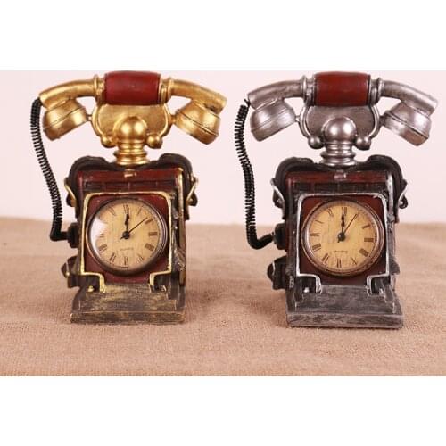 European Retro Creative Telephone Clocks Living Room Bar Cafe Resin Storage Tank Decoration Desktop Accessories