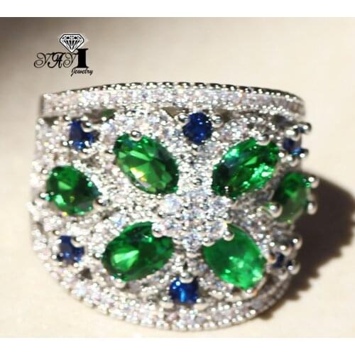 YaYI Jewelry Fashion Princess Cut 4.2 CT Green Zircon Silver Color Engagement Rings wedding Rings Party Rings