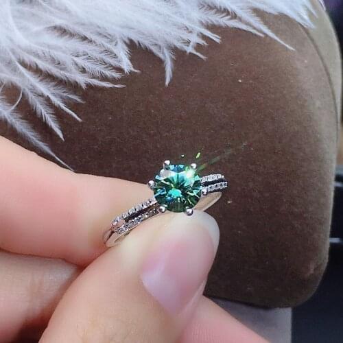 S925 Sterling Silver Blue Green Mosan Diamond Ring 1.0ctD Color VVS1 Level Clarity Hip Hop Trend Jewelry Fashion Classic Engagem