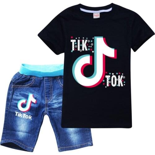 Summer Kids Clothing Suit Baby Boys Girls Clothes Sets Childrens T-Shirts+Denim Shorts 2pcs/Set Fashion Teenagers Tracksuit