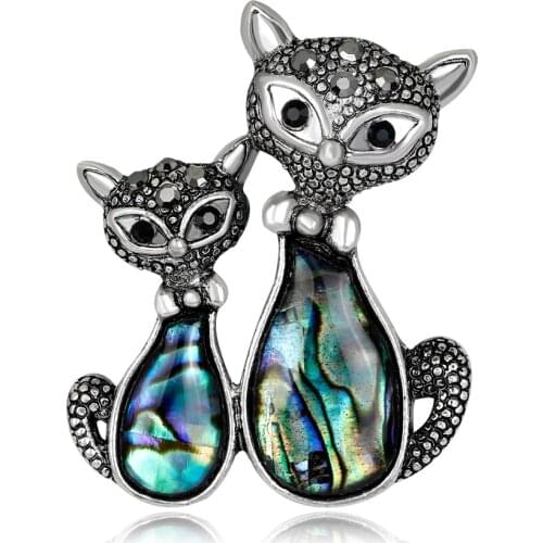 Fashion high-end elegant natural shell cat brooch ladies brooch animal alloy banquet wedding brooch gift for women