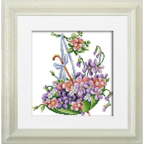 Flowers and umbrellas cross stitch kit animal 18ct 14ct 11ct count print stitching embroidery DIY handmade needlework plus