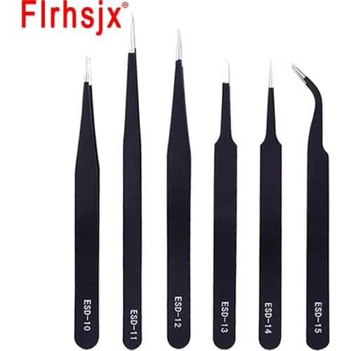 6Pcs/lot Anti-Static Stainless Steel Precision Tweezers Set for Maintenance Kit Anti Static Model Making Tool DIY Sewing Tools