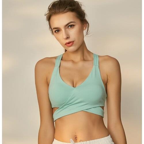 2018 New Unique Wrap Front Medium Impact Sports Bra Women Solid Fitness Dance Bras Breathable Nylon Gym Sport Bra Yoga Tops