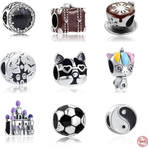 New European Football Dog Coffee Cup Castle Unicorn Beads fit Original Pandora Charms Silver 925 Bracelet DIY Women Jewelry