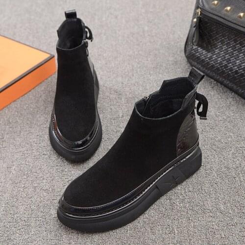 2020 autumn new womens shoes pointed flat bottom matted leather Martin boots side zipper thick soled British short boots